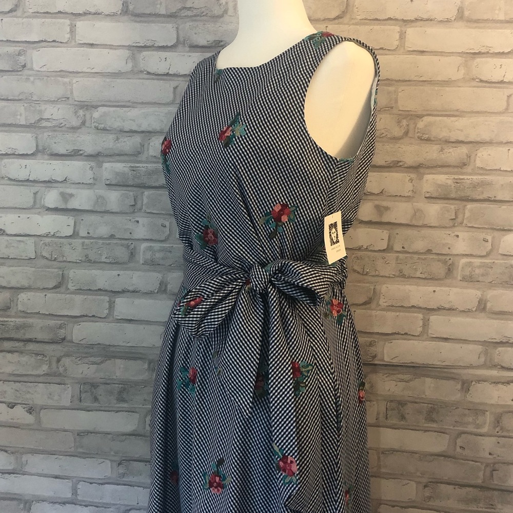 Anne Klein Navy Blue & White Gingham Dress Sz 4